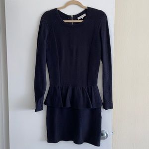 Sandro Navy Peplum Knit Dress